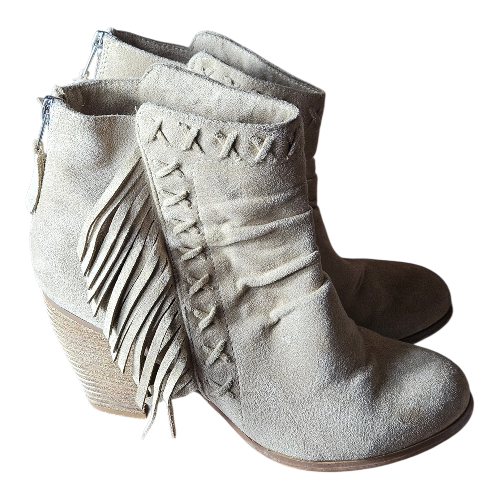 Fringe Suede Ankle Boots - Cream